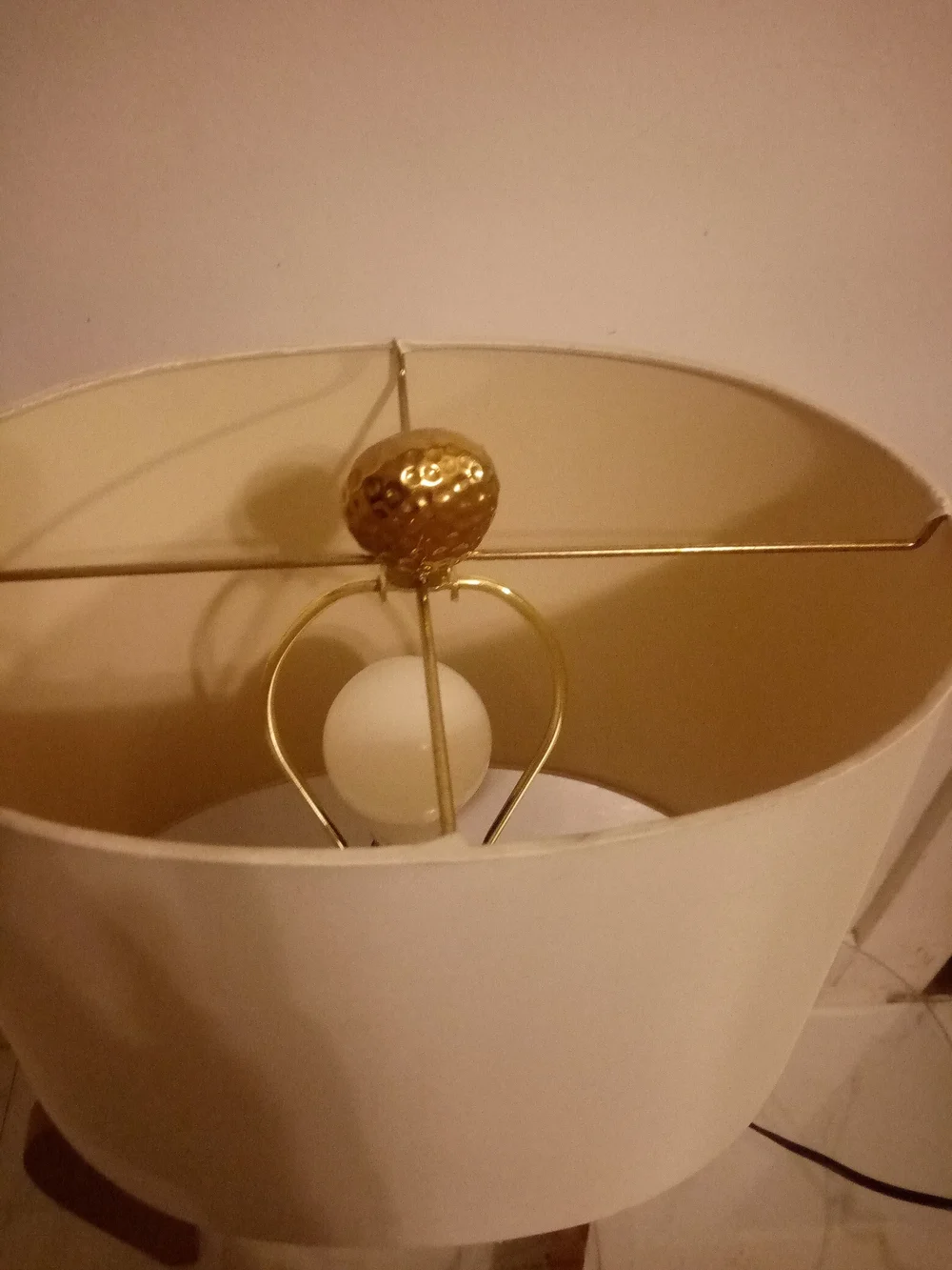Hammered Gold Globe Table Lamp with White Drum Shade
